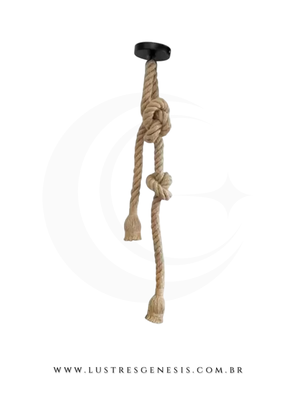 Lustre pendente rústico com duas cordas de sisal e base preta. Lustres Gênesis loja online de Lustres e Iluminação Decorativa